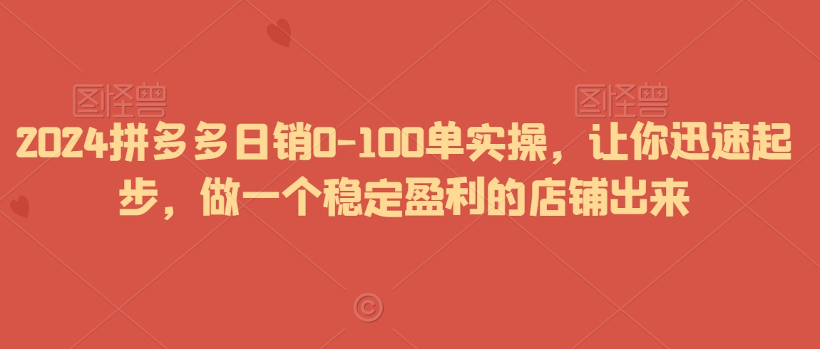 2024拼多多日销0-100单实操，让你迅速起步，做一个稳定盈利的店铺出来-战狼项目网