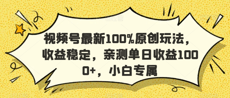 视频号最新100%原创玩法，收益稳定，亲测单日收益1000+，小白专属-战狼项目网
