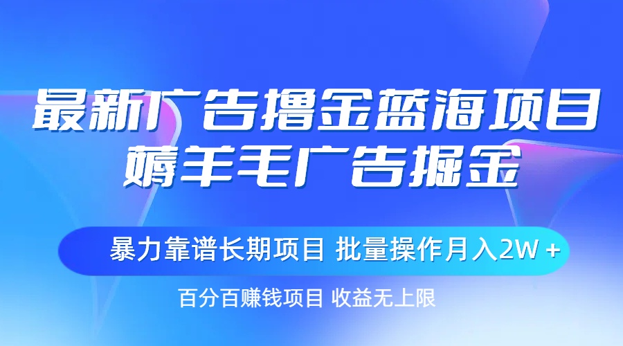 最新广告撸金蓝海项目，薅羊毛广告掘金 长期项目 批量操作月入2W＋-战狼项目网