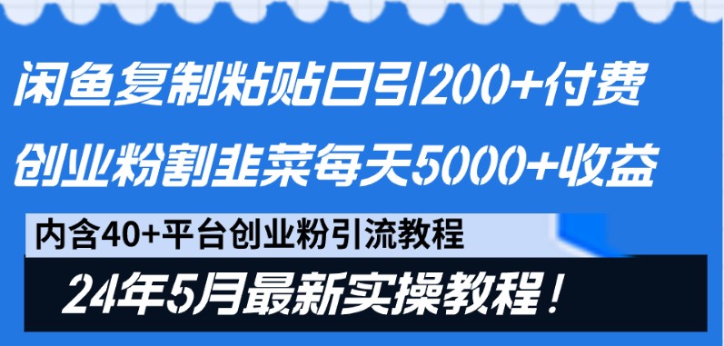 闲鱼复制粘贴日引200+付费创业粉，24年5月最新方法！割韭菜日稳定5000+收益 – 战狼项目网_分享创业资讯_最新网络项目资源-战狼项目网