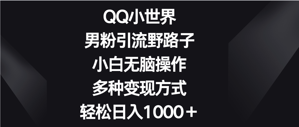 QQ小世界男粉引流野路子，小白无脑操作，多种变现方式轻松日入1000＋ – 战狼项目网_分享创业资讯_最新网络项目资源-战狼项目网