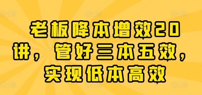 老板降本增效20讲，管好三本五效，实现低本高效 – 战狼项目网_分享创业资讯_最新网络项目资源-战狼项目网