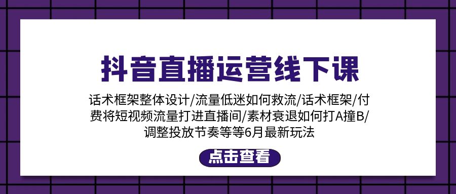 抖音直播运营线下课：话术框架/付费流量直播间/素材A撞B/等6月新玩法 – 战狼项目网_分享创业资讯_最新网络项目资源-战狼项目网