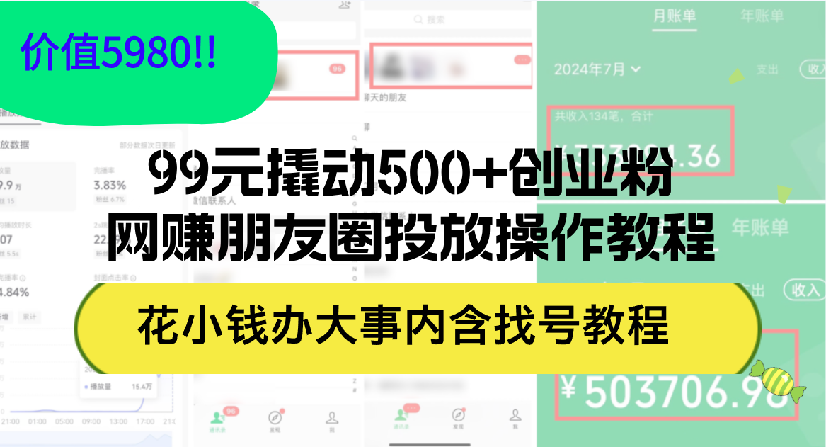 99元撬动500+创业粉，网赚朋友圈投放操作教程价值5980！花小钱办大事内… – 战狼项目网_分享创业资讯_最新网络项目资源-战狼项目网