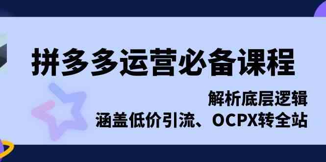 拼多多运营必备课程，解析底层逻辑，涵盖低价引流、OCPX转全站 – 战狼项目网_分享创业资讯_最新网络项目资源-战狼项目网