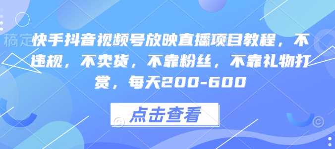 快手抖音视频号放映直播项目教程，不违规，不卖货，不靠粉丝，不靠礼物打赏，每天200-600 – 战狼项目网_分享创业资讯_最新网络项目资源-战狼项目网