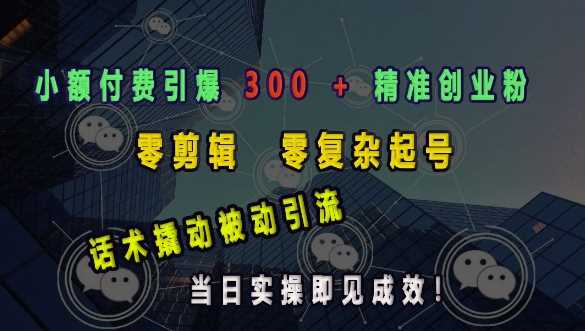 小额付费引爆 300 + 精准创业粉，零剪辑、零复杂起号，话术撬动被动引流，当日实操即见成效 – 战狼项目网_分享创业资讯_最新网络项目资源-战狼项目网